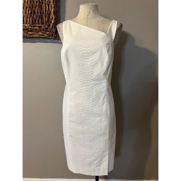 Doncaster Sheath Dress 12 White Textured Stretch Career Church NWT NEW Washable - Picture 3 of 11